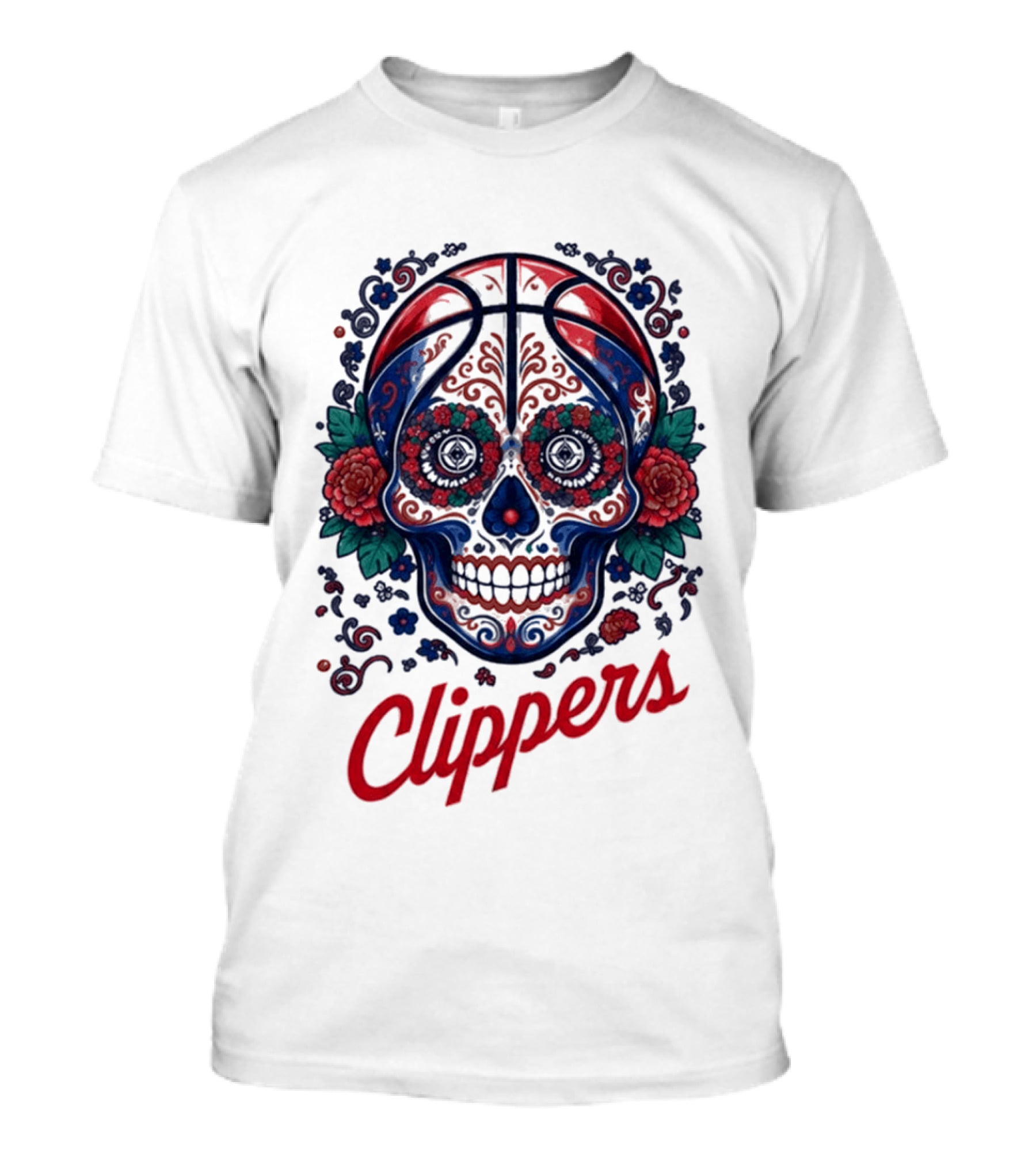 Clippers Dia De Los Muertos Basketball Skull Floral 2026 27 T-Shirt