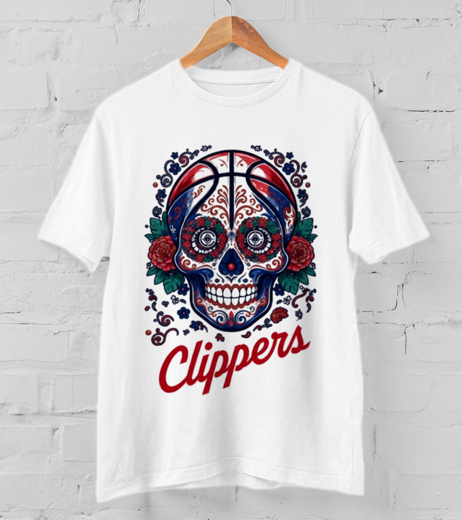 Clippers Dia De Los Muertos Basketball Skull Floral 2026 27 T-Shirt
