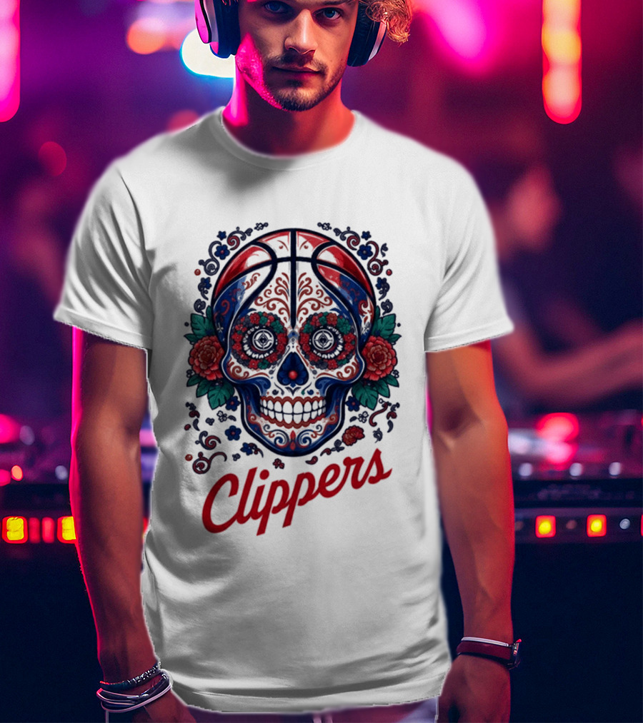 Clippers Dia De Los Muertos Basketball Skull Floral 2026 27 T-Shirt