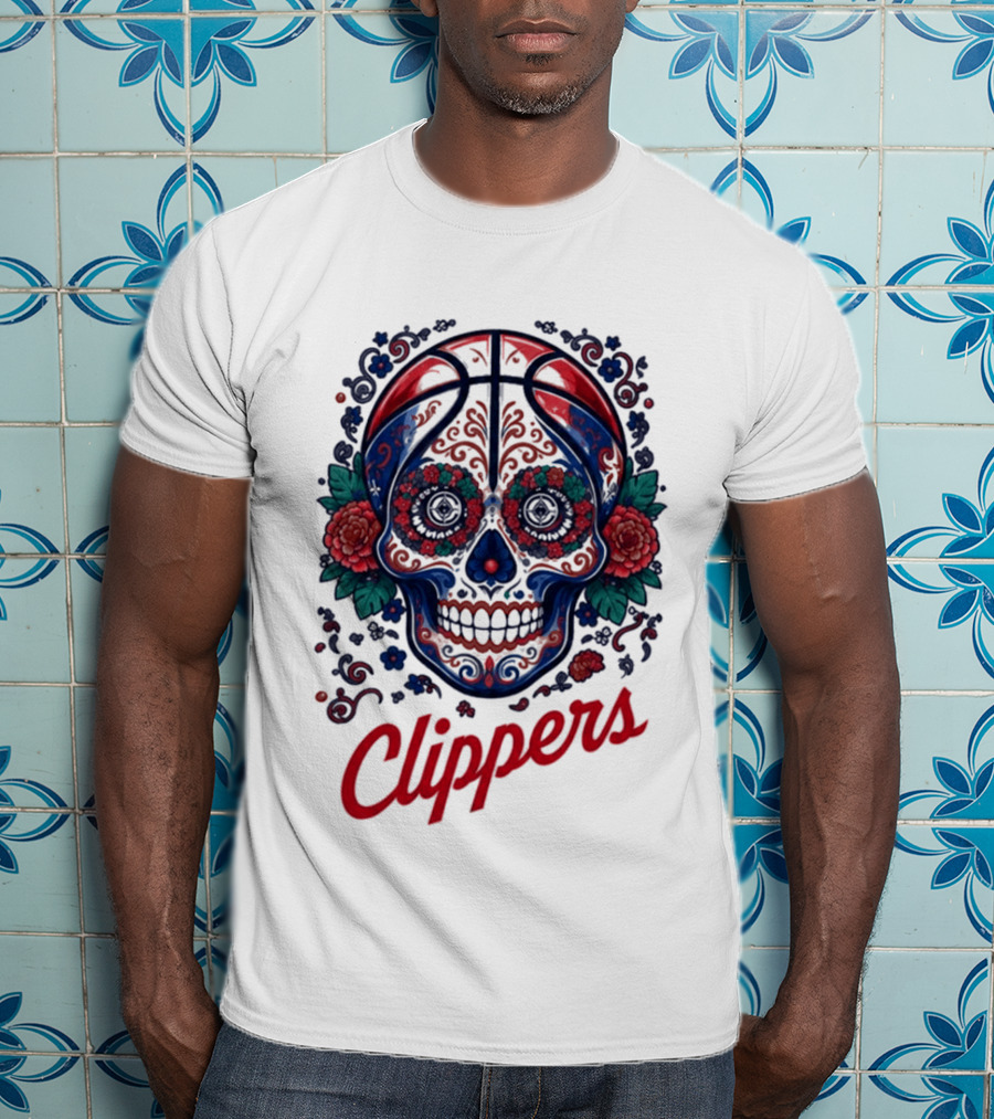 Clippers Dia De Los Muertos Basketball Skull Floral 2026 27 T-Shirt