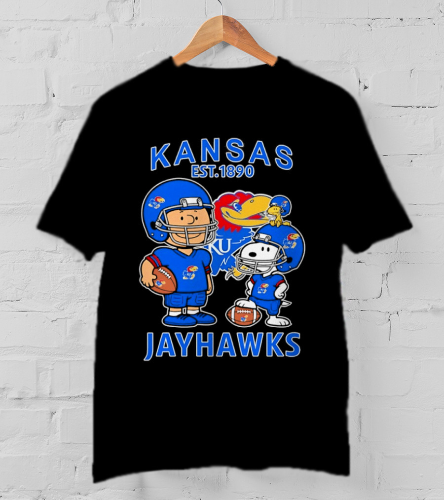 Kansas Jayhawks Snoopy Charlie Brown Football Est 1890 T-Shirt