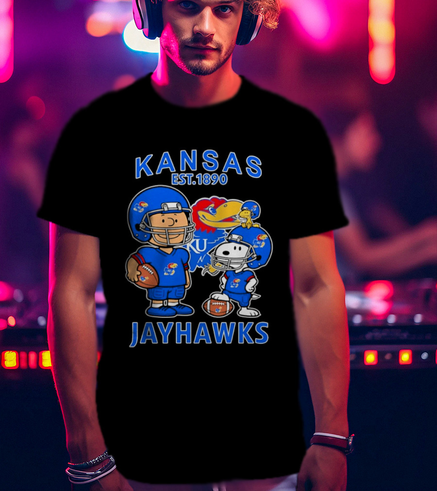 Kansas Jayhawks Snoopy Charlie Brown Football Est 1890 T-Shirt