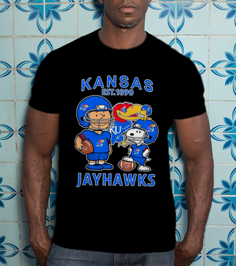 Kansas Jayhawks Snoopy Charlie Brown Football Est 1890 T-Shirt