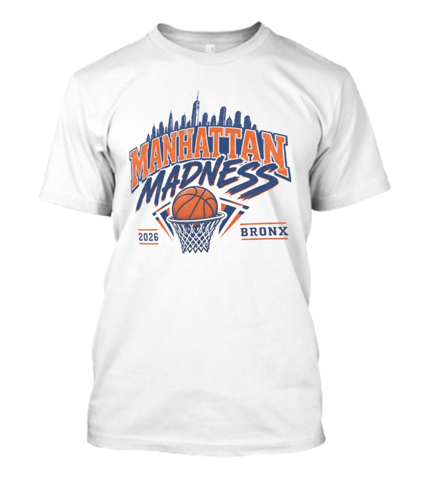 Manhattan Madness 2026 Bronx New York Knicks Basketball Skyline T-Shirt