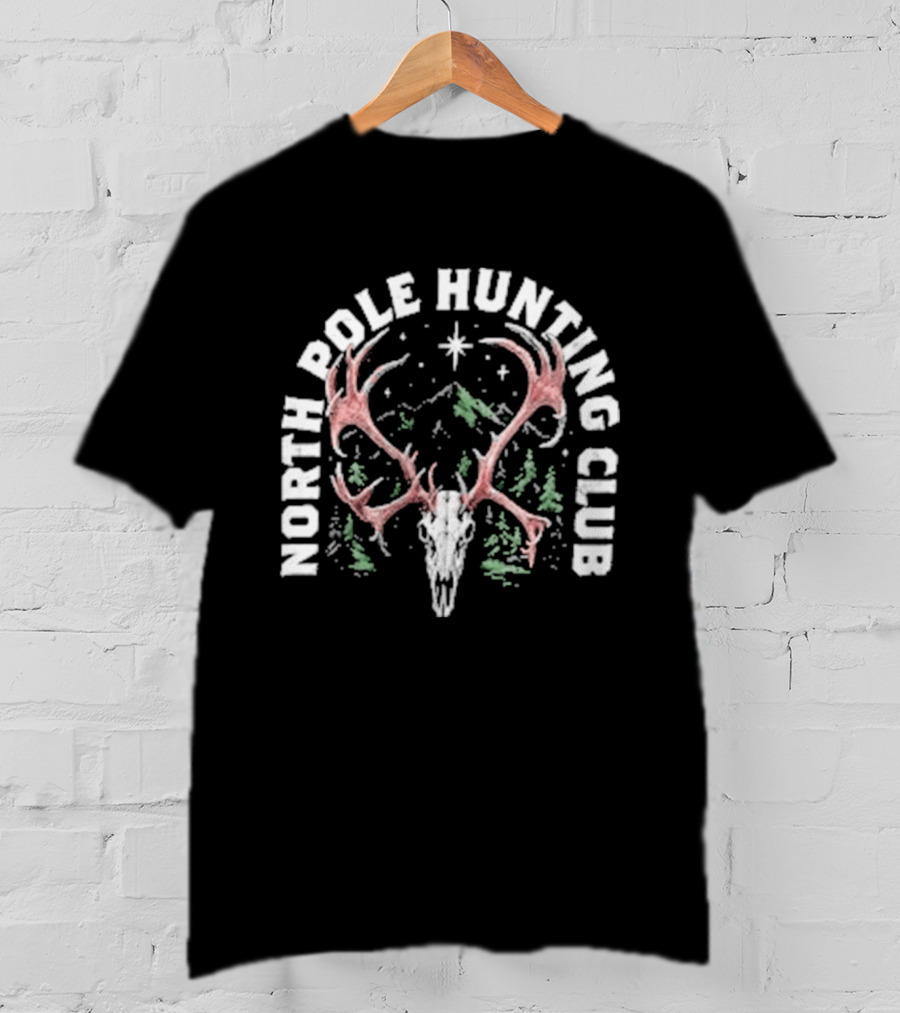 North Pole Hunting Club Skull Antlers Mountain Star Forest T-Shirt