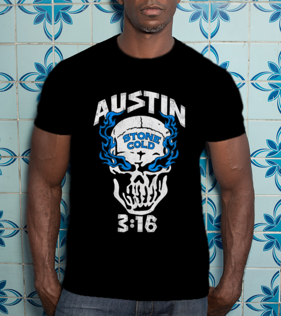 Stone Cold Austin Skull 3 16 WWE Wrestling T-Shirt