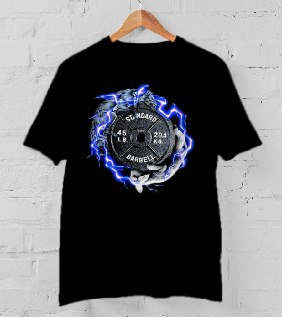 Wolf Vs Rabbit Standard Barbell 45 Lb 20.4 Kg Lightning T-Shirt