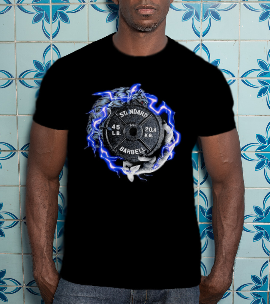 Wolf Vs Rabbit Standard Barbell 45 Lb 20.4 Kg Lightning T-Shirt