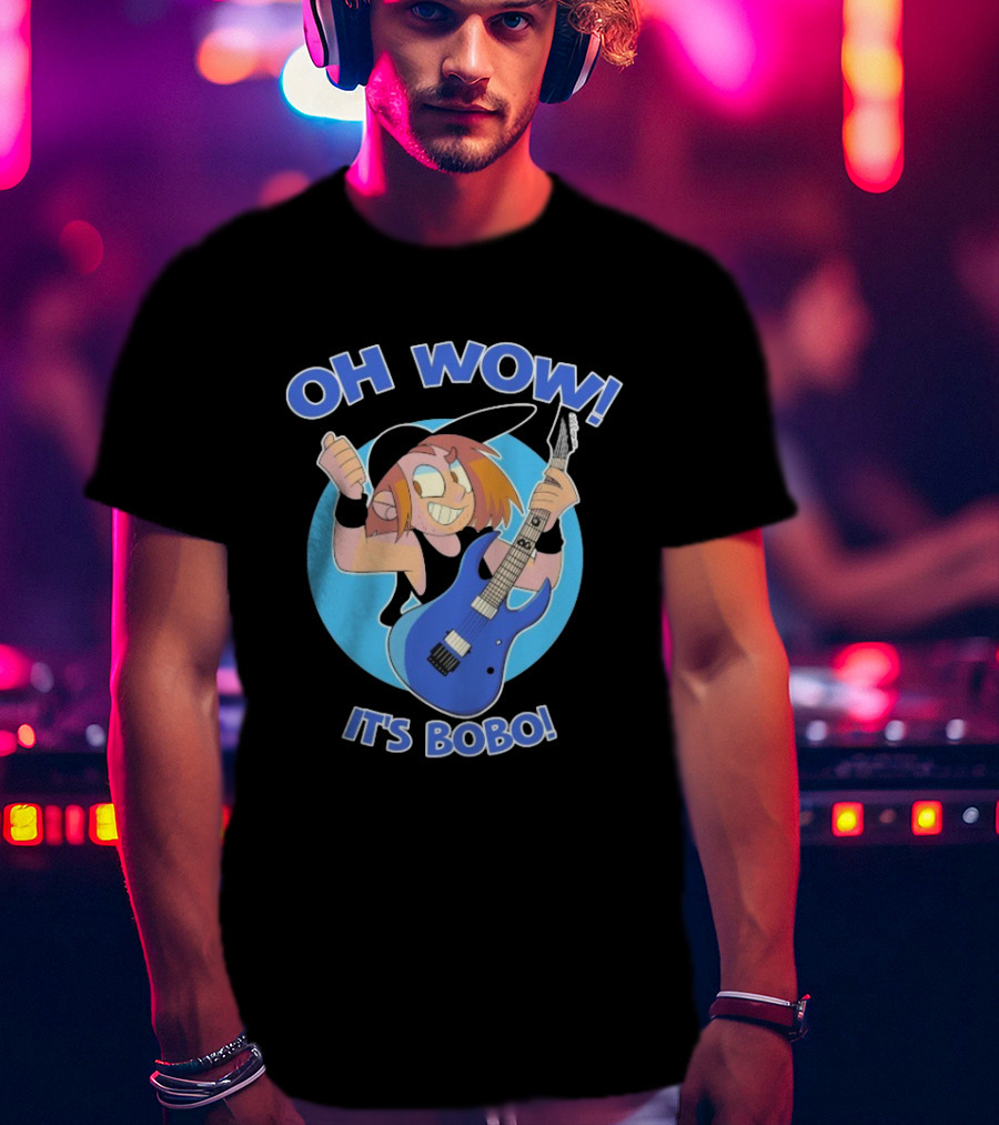 Oh Wow It's Bobo Alestorm Cartoon Character With Electric Guitar T-Shirt