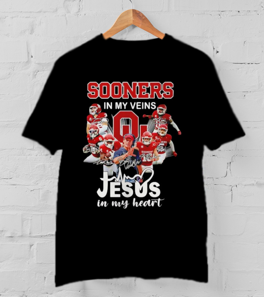 Oklahoma Sooners In My Veins Jesus In My Heart Football Team Spirit T-Shirt