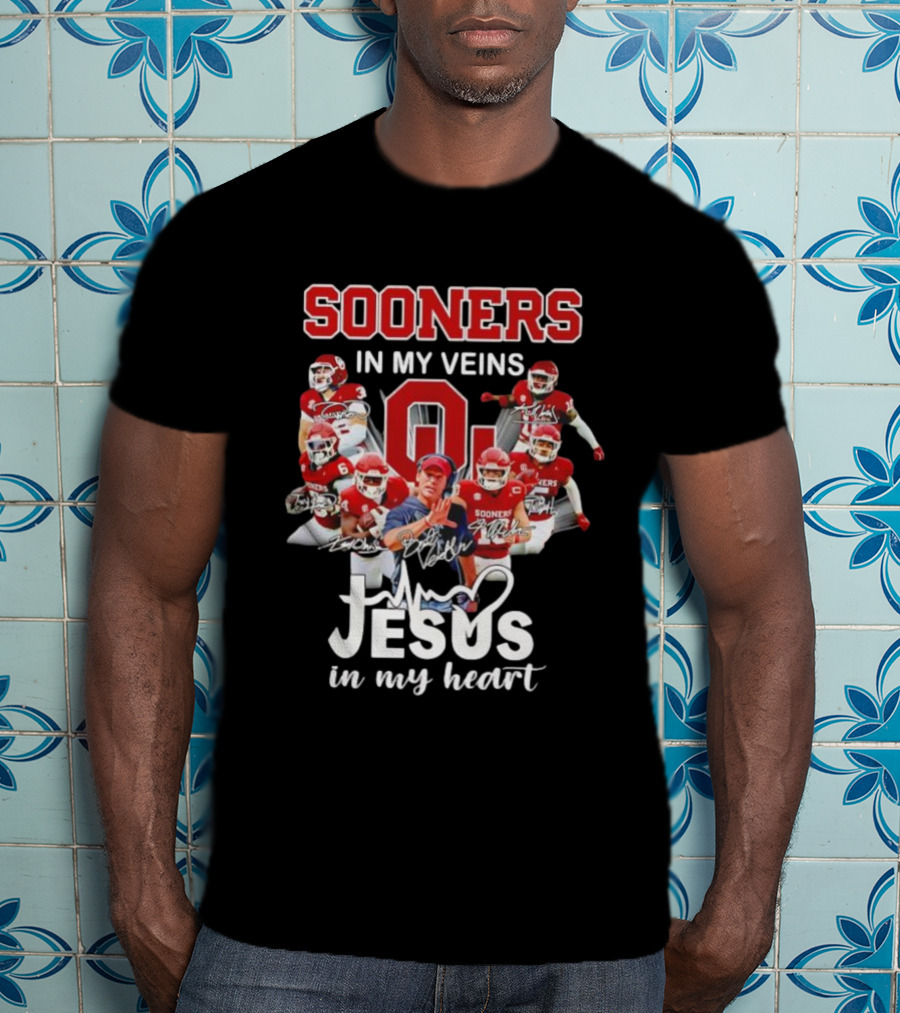 Oklahoma Sooners In My Veins Jesus In My Heart Football Team Spirit T-Shirt