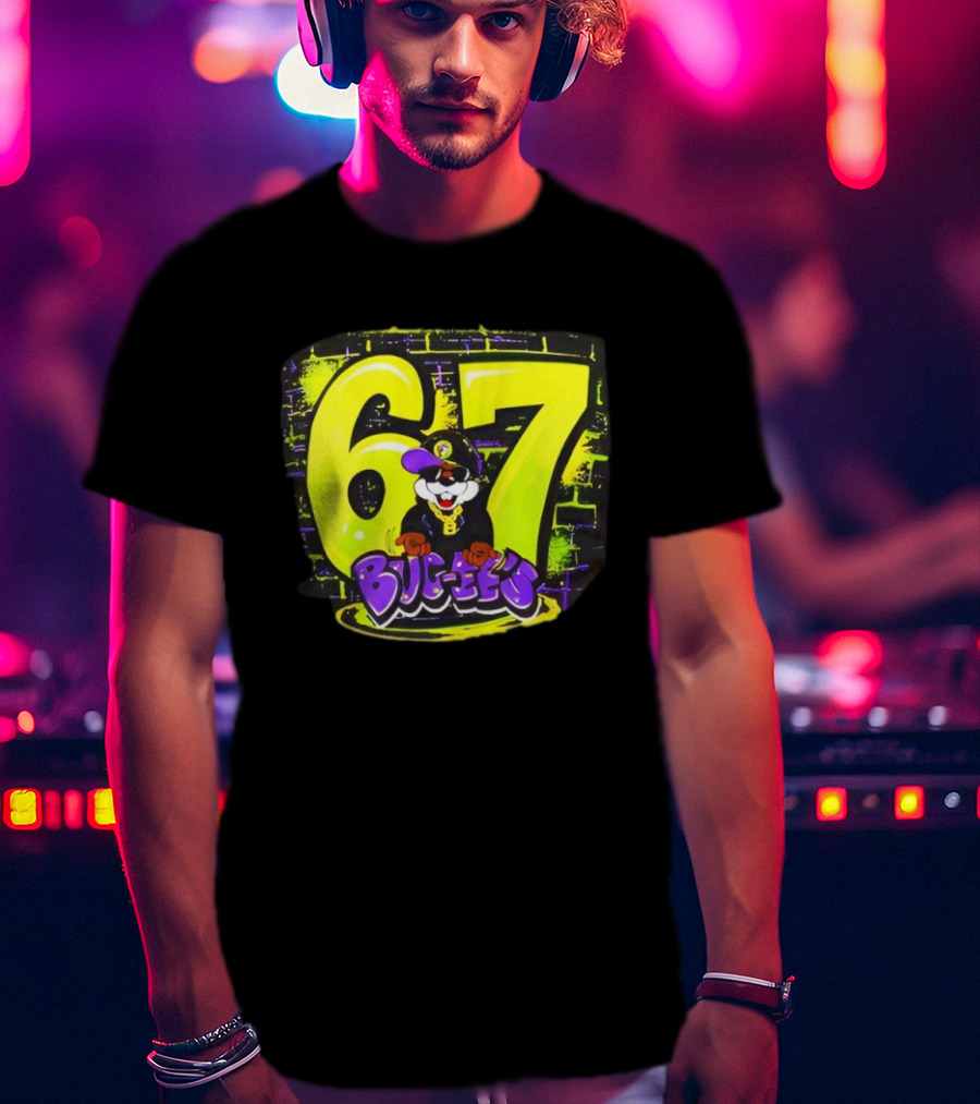 Buc Ee’s 6 7 Graffiti Neon Yellow Wall Art Character T-Shirt