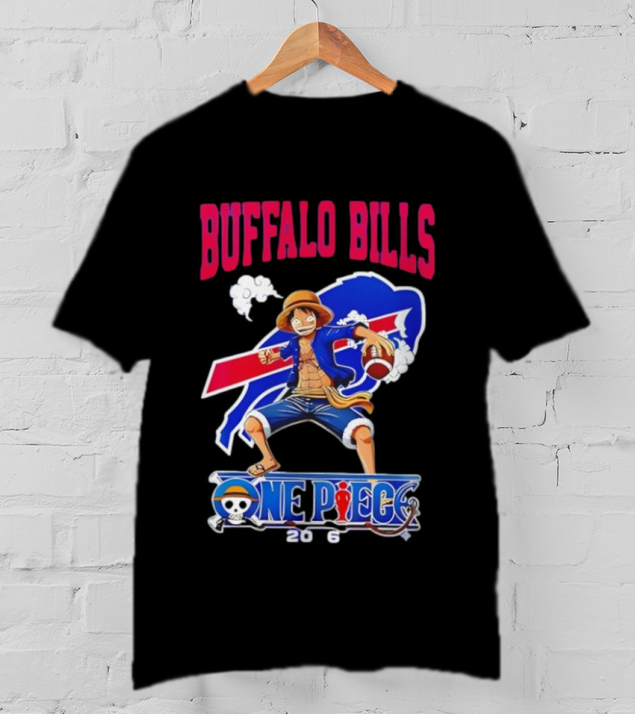 Buffalo Bills One Piece Crossover 2026 Featuring Luffy Football T-Shirt
