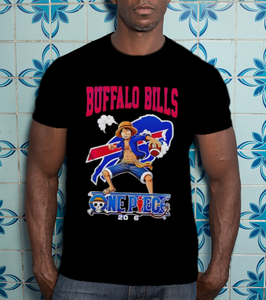 Buffalo Bills One Piece Crossover 2026 Featuring Luffy Football T-Shirt