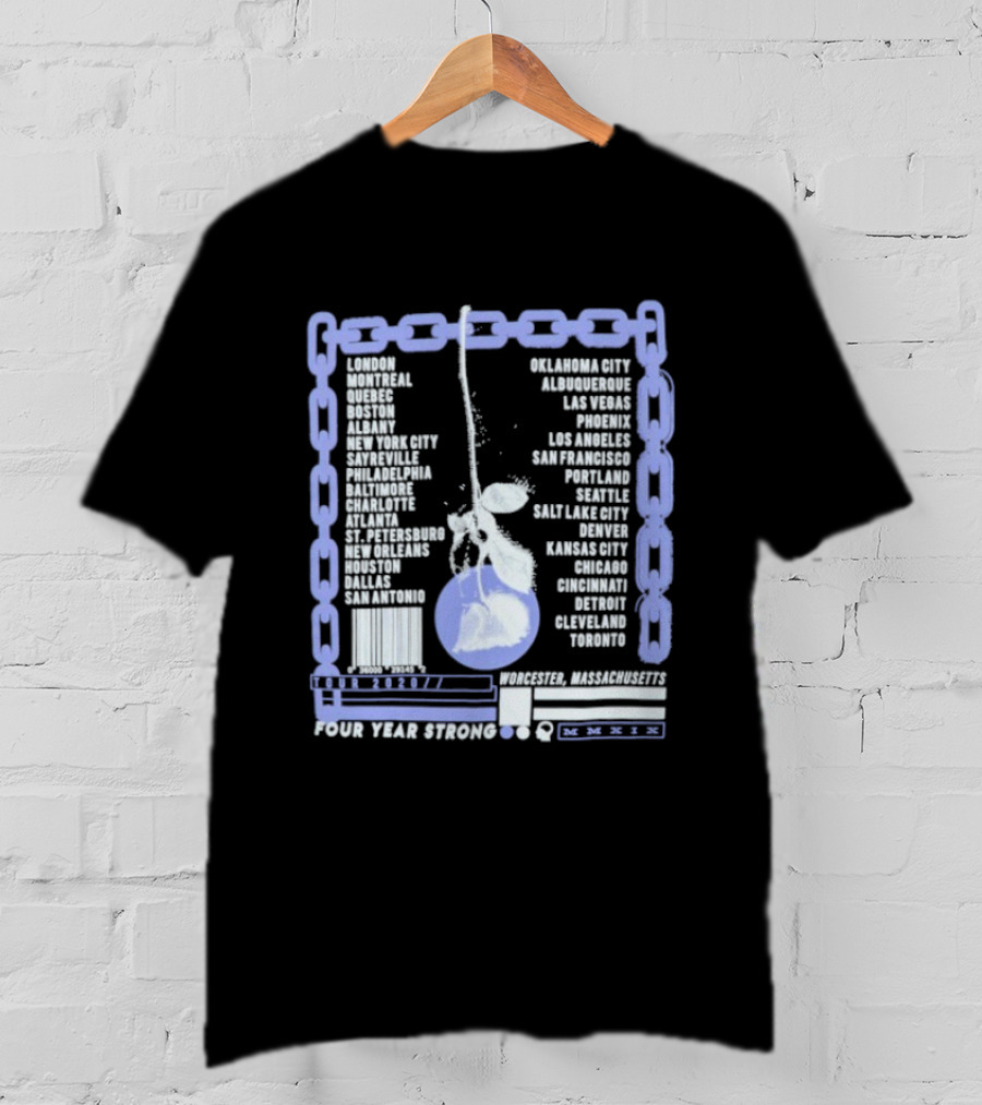 Four Year Strong Chain Tour 2020 Dates With Cherry Graphic And Cities List T-Shirt
