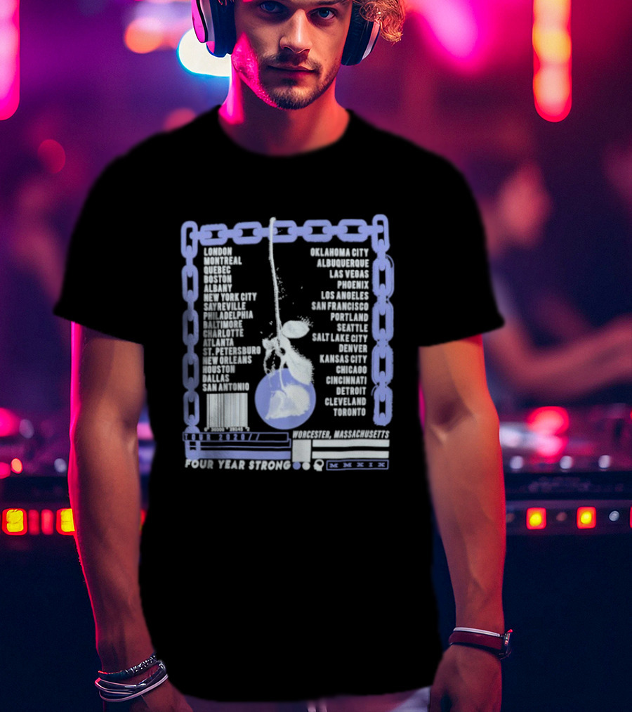 Four Year Strong Chain Tour 2020 Dates With Cherry Graphic And Cities List T-Shirt