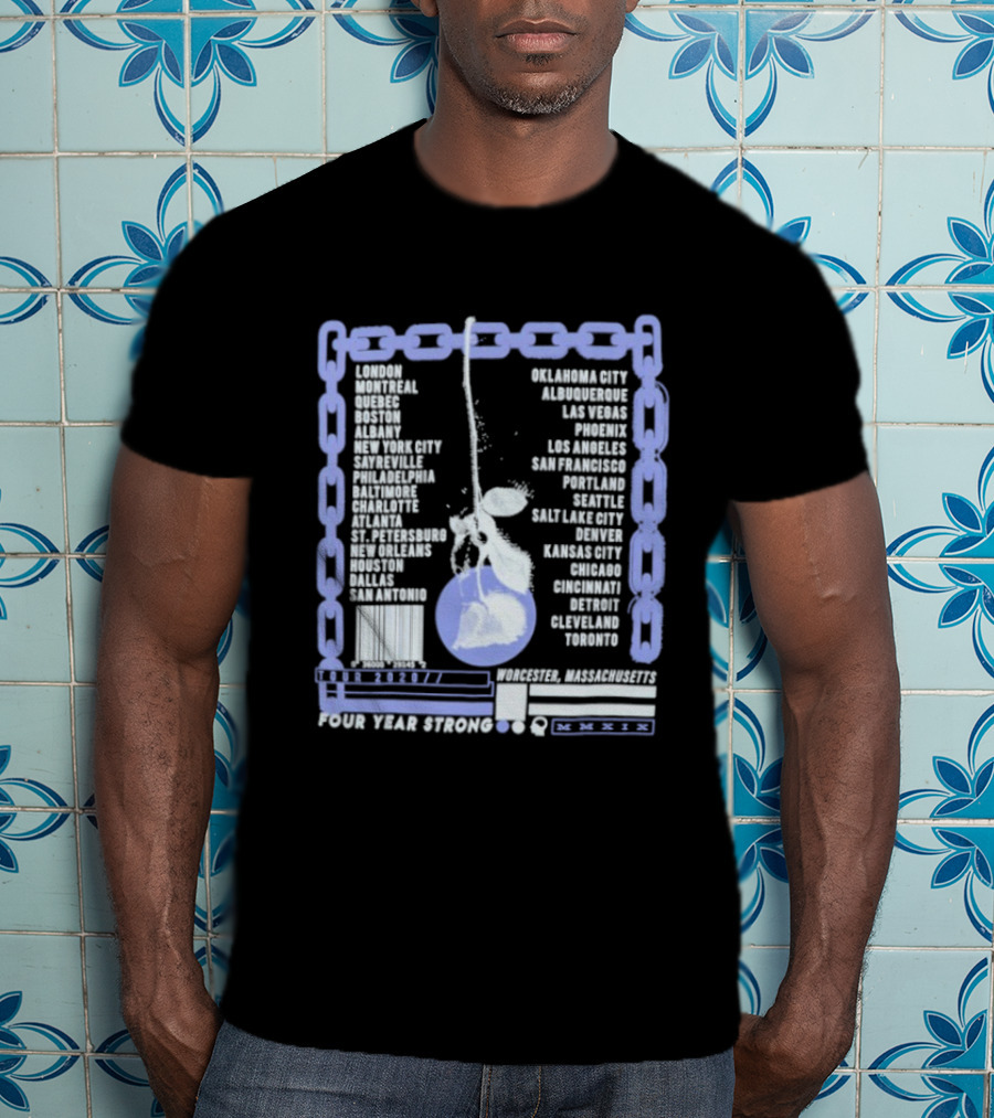 Four Year Strong Chain Tour 2020 Dates With Cherry Graphic And Cities List T-Shirt