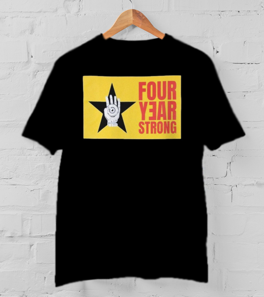 Four Year Strong Star With Hand Eye Symbol On Yellow Background T-Shirt
