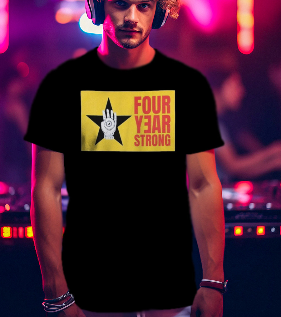 Four Year Strong Star With Hand Eye Symbol On Yellow Background T-Shirt