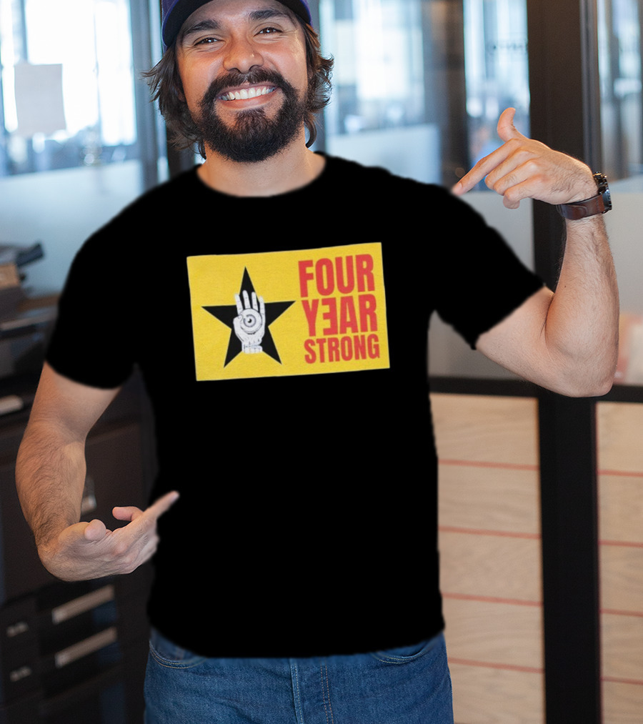 Four Year Strong Star With Hand Eye Symbol On Yellow Background T-Shirt