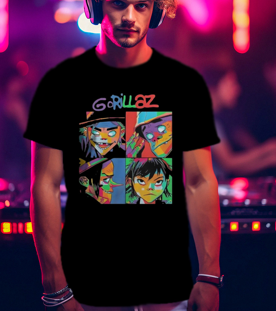 Gorillaz 2D Murdoc Niccals Noodle Russel Hobbs Members Portrait T-Shirt