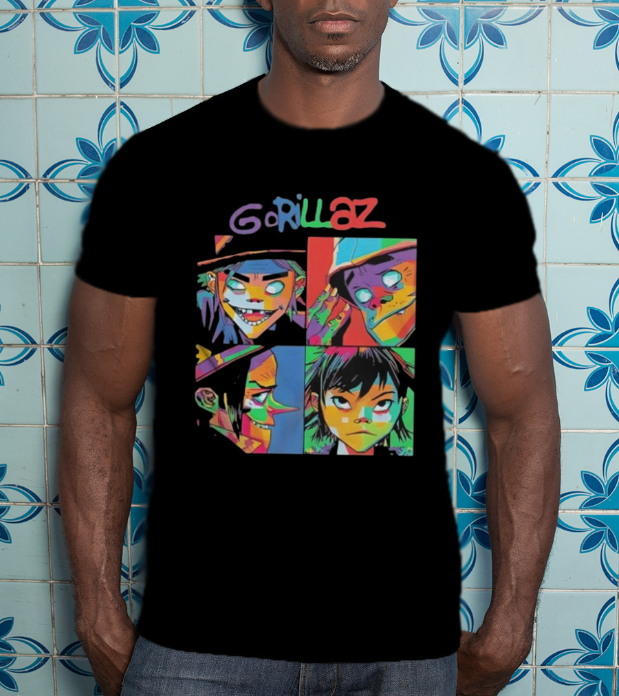 Gorillaz 2D Murdoc Niccals Noodle Russel Hobbs Members Portrait T-Shirt