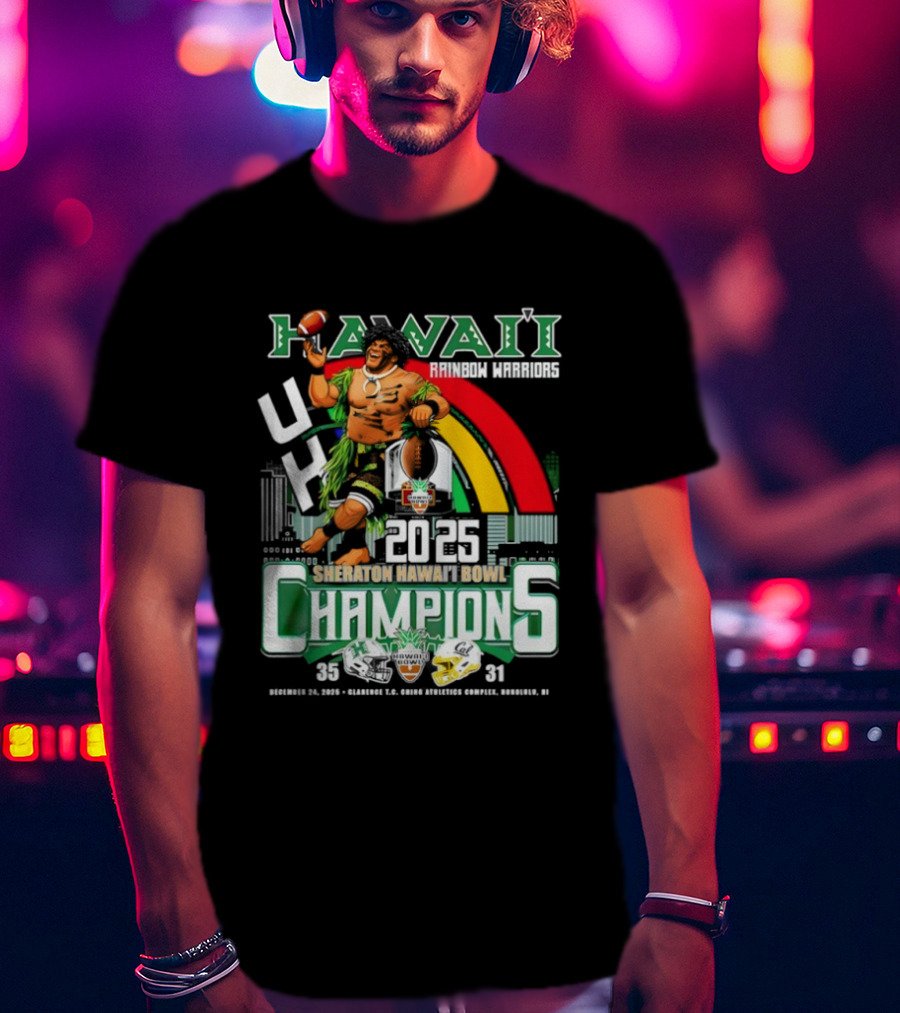 Hawaii Rainbow Warriors 2025 Sheraton Hawai’i Bowl Champions Football Ichts T-Shirt