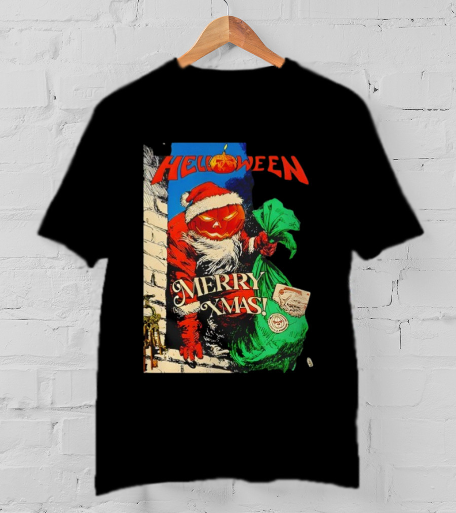 Helloween Merry Xmas Pumpkin Santa Halloween Christmas Fusion T-Shirt