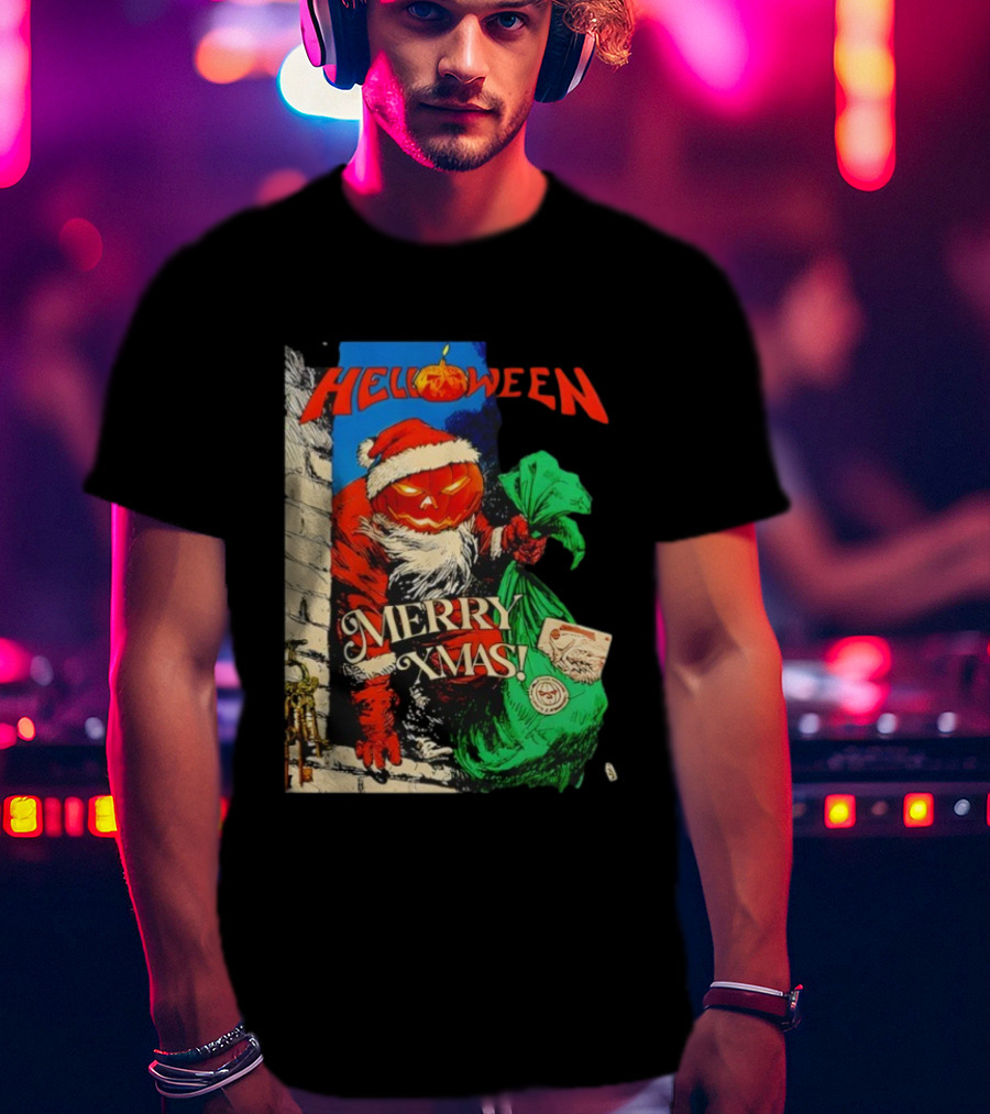 Helloween Merry Xmas Pumpkin Santa Halloween Christmas Fusion T-Shirt
