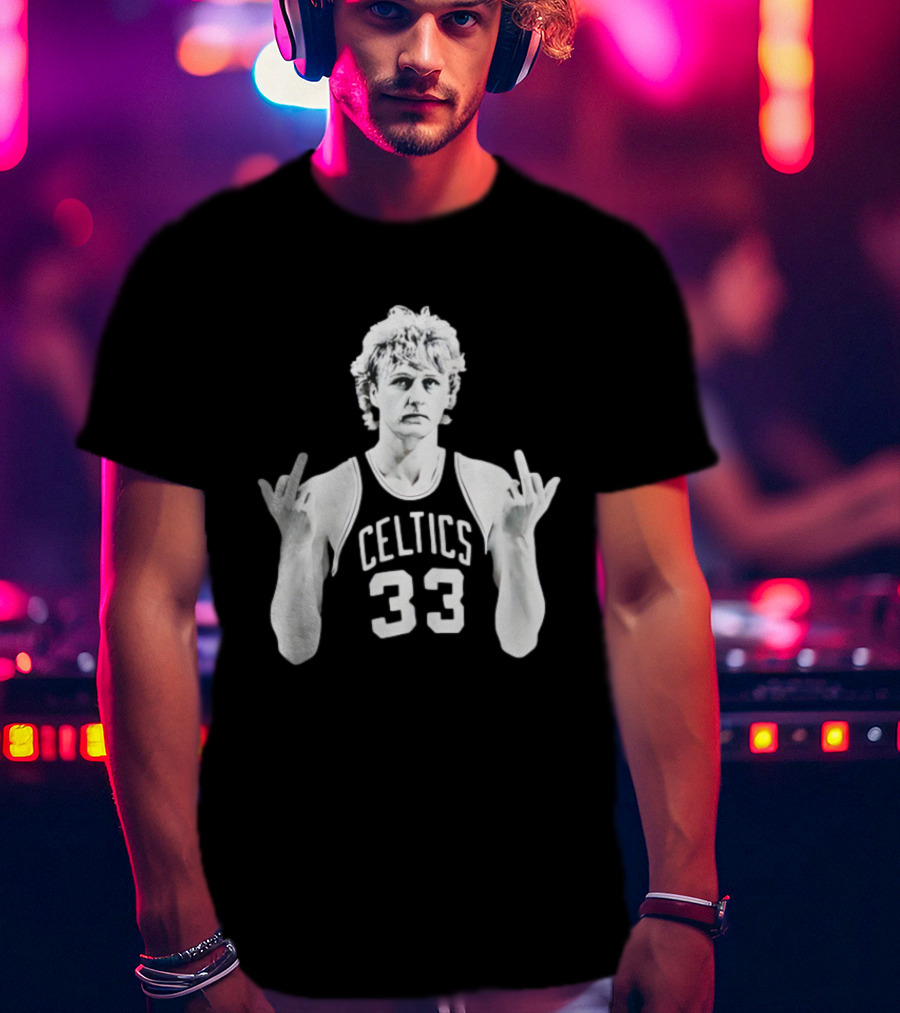Larry Bird Celtics 33 Middle Finger Retro 90s Basketball Icon T-Shirt