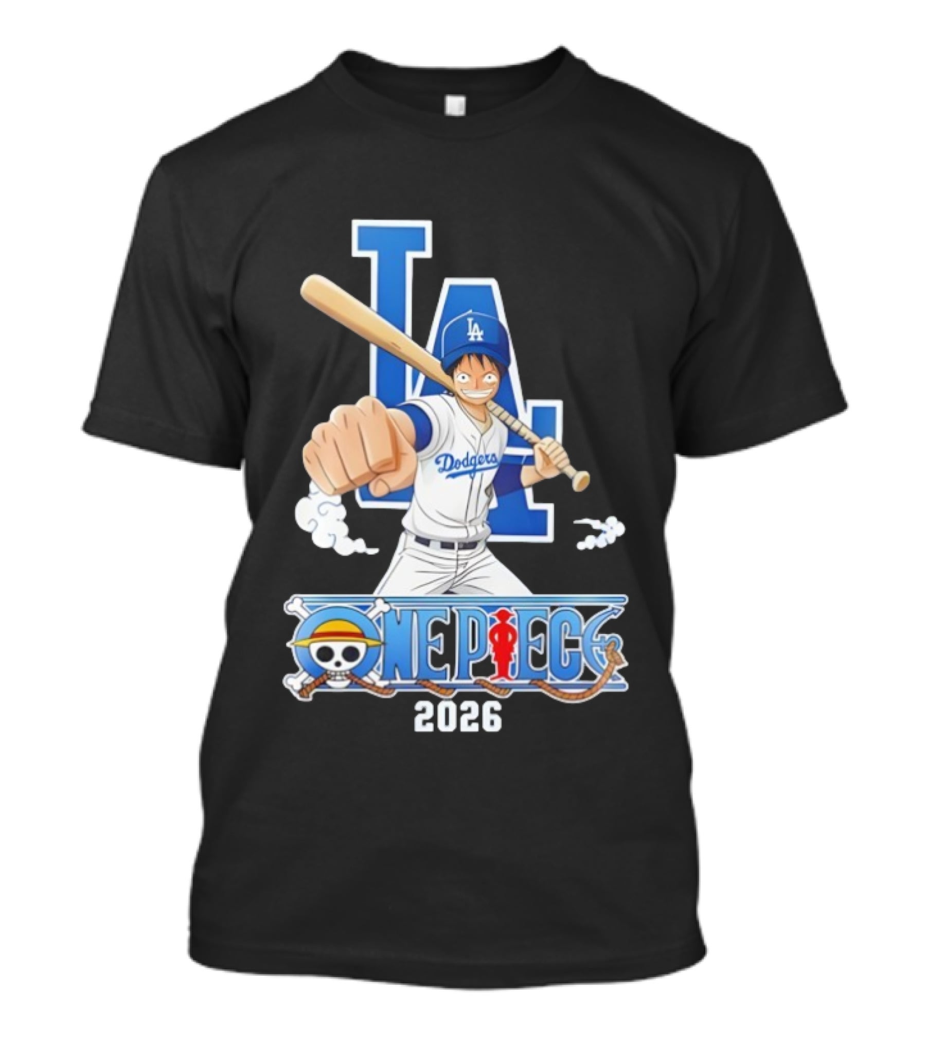 Los Angeles Dodgers One Piece Crossover 2026 Collaboration Luffy Baseball Theme T-Shirt