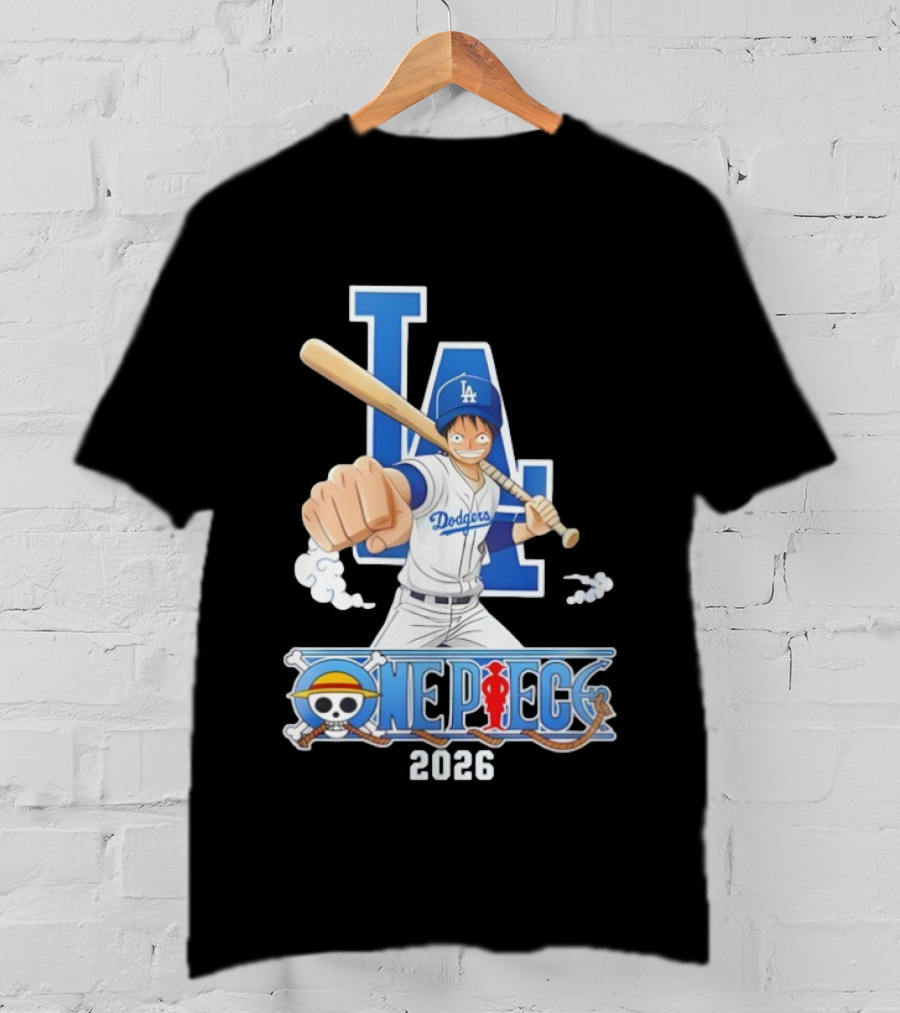 Los Angeles Dodgers One Piece Crossover 2026 Collaboration Luffy Baseball Theme T-Shirt