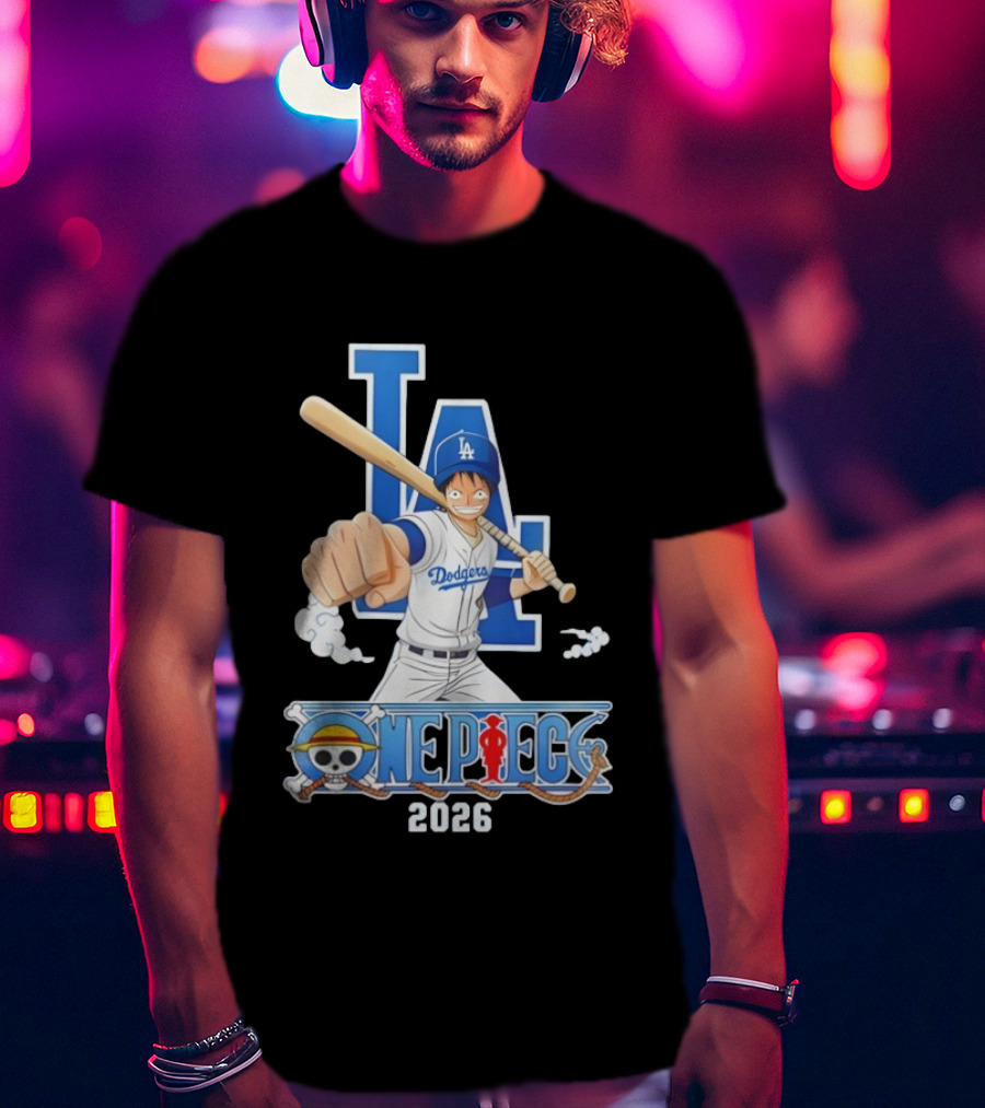 Los Angeles Dodgers One Piece Crossover 2026 Collaboration Luffy Baseball Theme T-Shirt