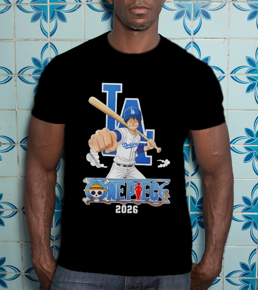 Los Angeles Dodgers One Piece Crossover 2026 Collaboration Luffy Baseball Theme T-Shirt