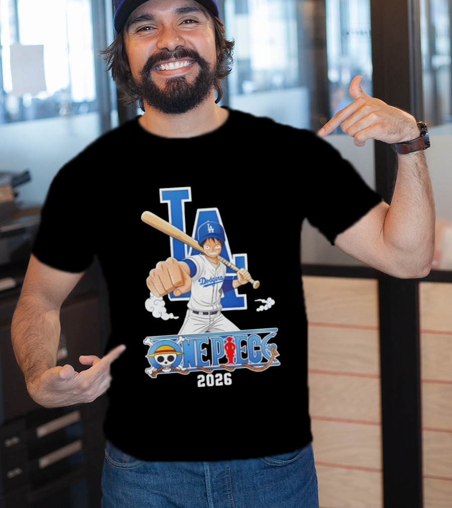 Los Angeles Dodgers One Piece Crossover 2026 Collaboration Luffy Baseball Theme T-Shirt