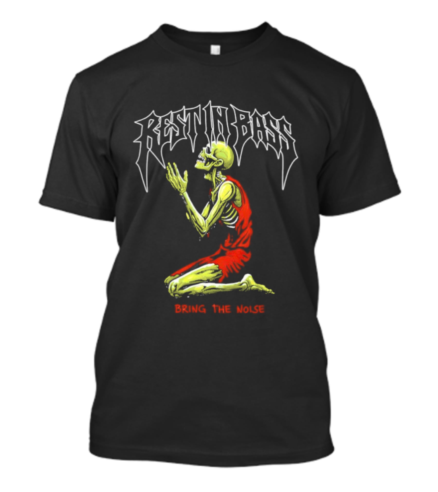 Rest In Bass Bring The Noise Skeleton Kneeling Music Theme T-Shirt