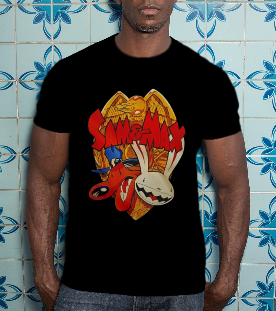 Sam & Max Freelance Police Badge Symbol With Cartoon Characters T-Shirt