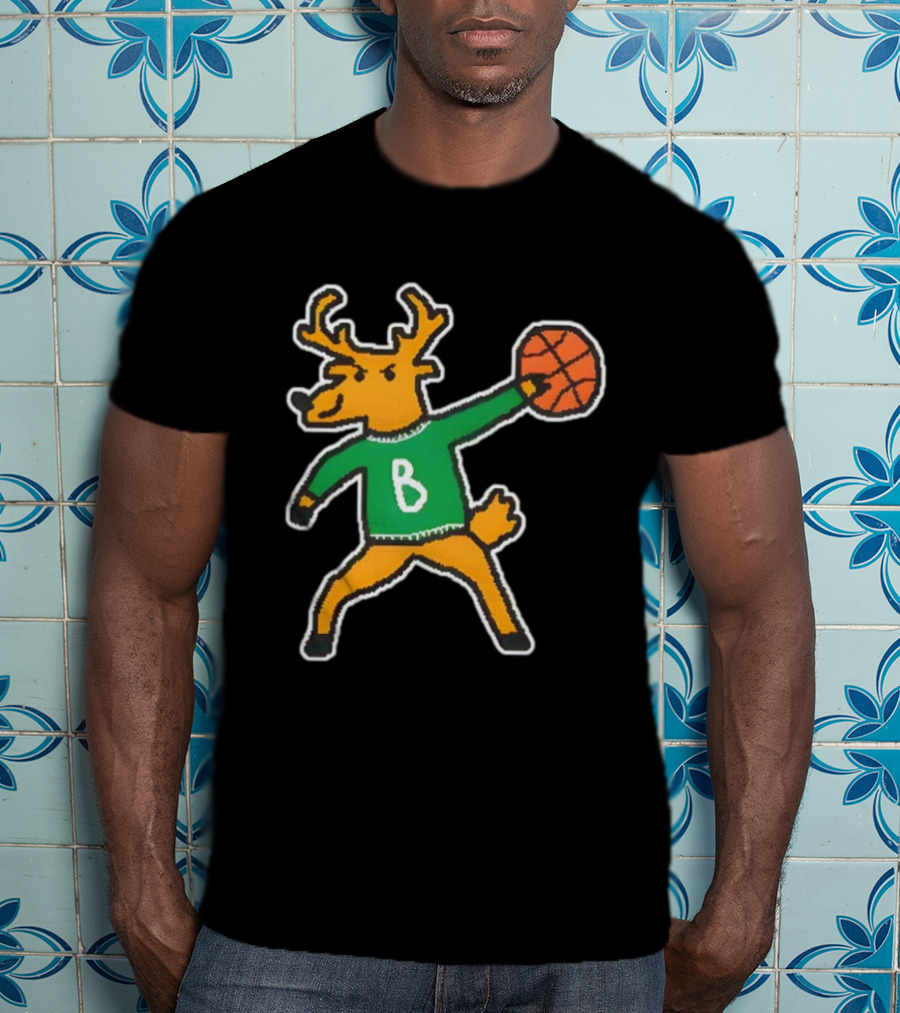 Milwaukee Bucks Vintage Mascot Deer With Basketball B Jersey T-Shirt