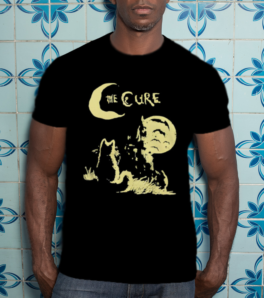 The Cure Cat Gothic Vintage Moonlit Night Scene T-Shirt
