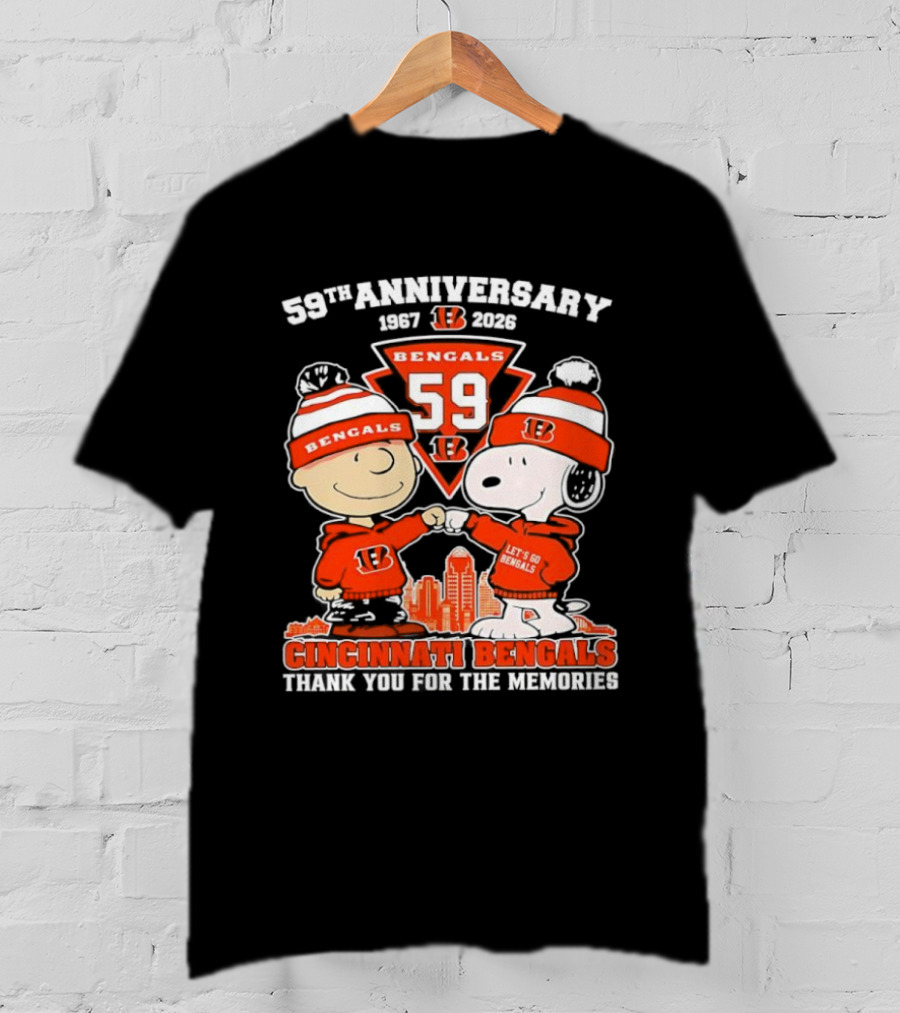 59th Anniversary 1967-2026 Bengals 59 Peanuts Cincinnati Bengals Thank You For The Memories T-Shirt
