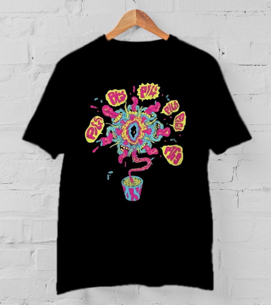Pigs Pigs Pigs Pigs Pigs Pigs Pigs Casey’s Plantpot Vibrant Psychedelic Imagery T-Shirt