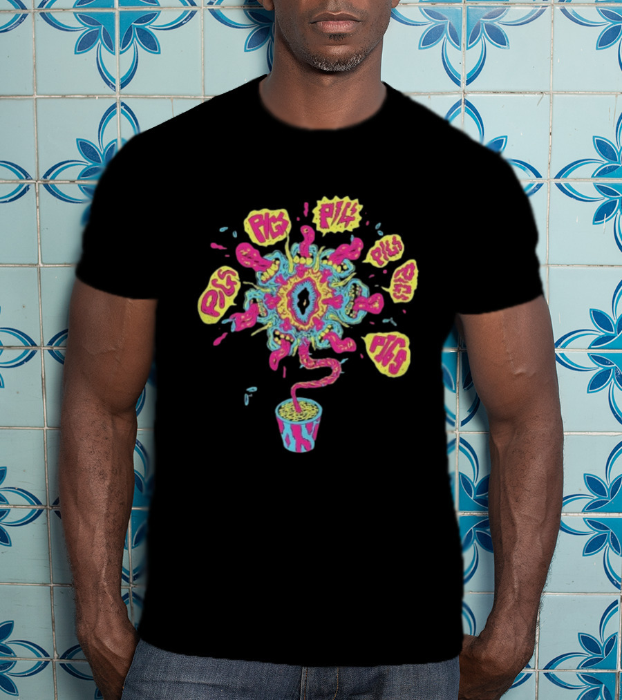 Pigs Pigs Pigs Pigs Pigs Pigs Pigs Casey’s Plantpot Vibrant Psychedelic Imagery T-Shirt