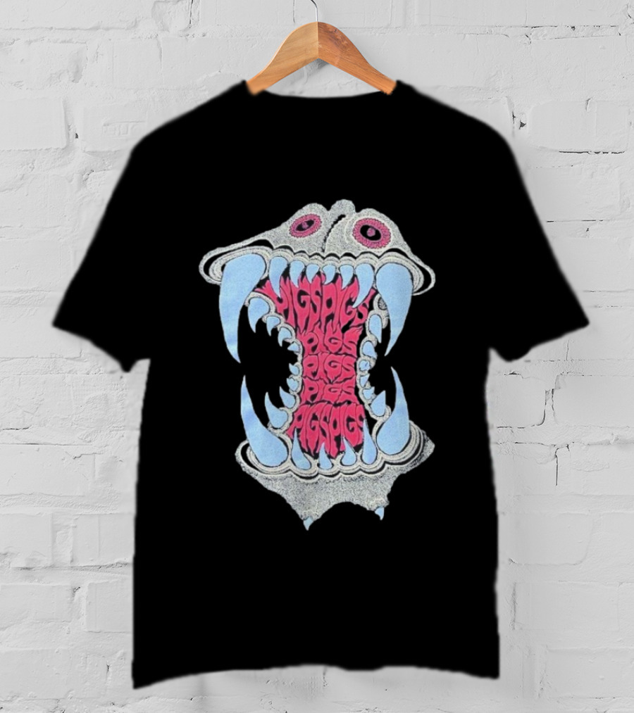 Pigsx7 Hippo Psychedelic Fang Mouth Design T-Shirt