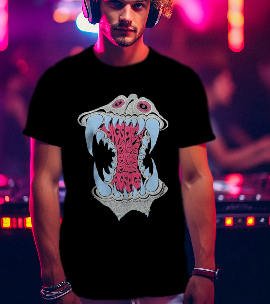 Pigsx7 Hippo Psychedelic Fang Mouth Design T-Shirt