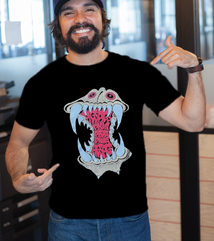 Pigsx7 Hippo Psychedelic Fang Mouth Design T-Shirt