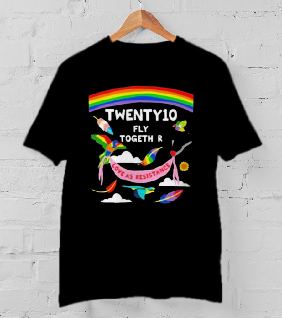 TWENTY10 Fly Together Love Is Resistance Rainbow Birds Clouds Sun T-Shirt