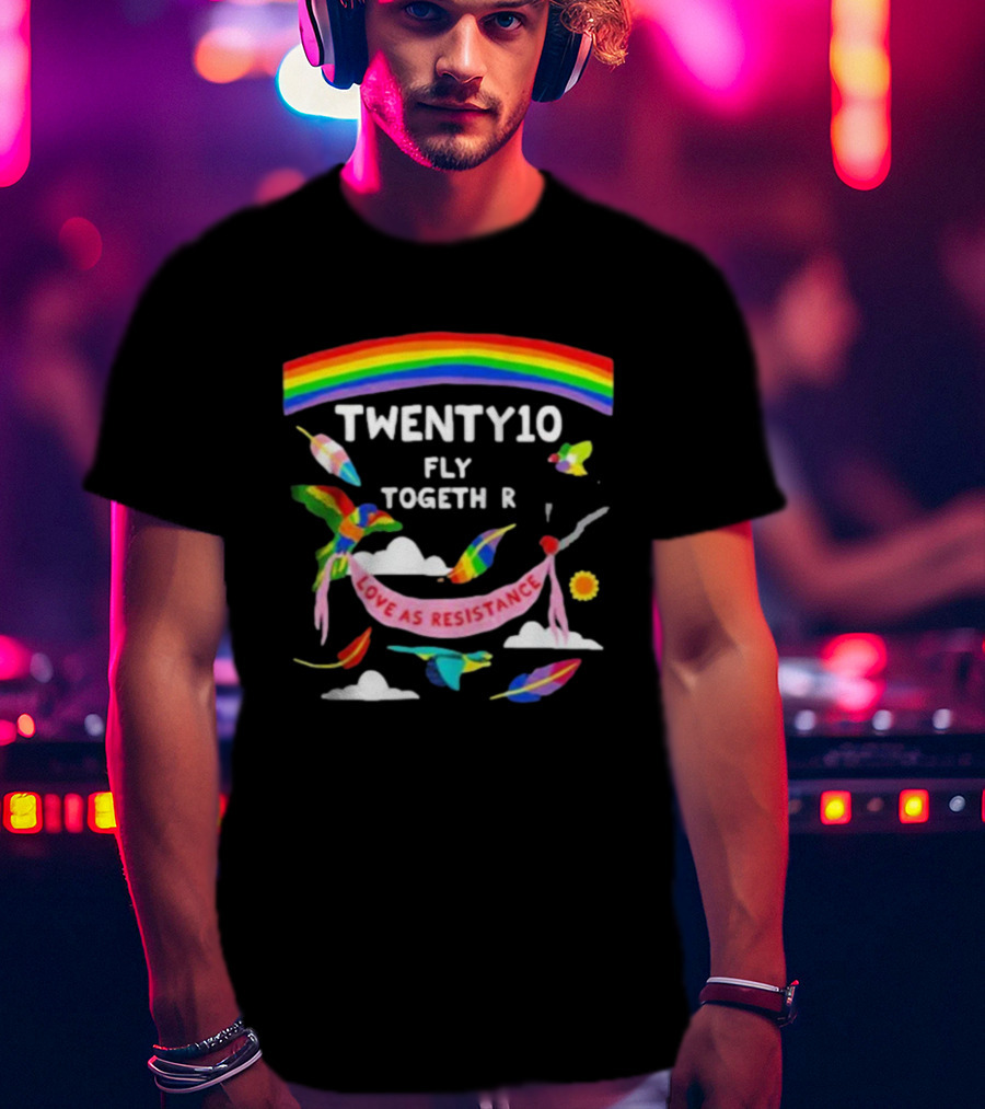TWENTY10 Fly Together Love Is Resistance Rainbow Birds Clouds Sun T-Shirt