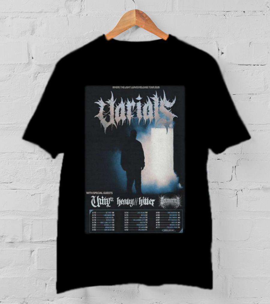 Varials Where The Light Leaves Release Tour 2026 With Special Guests Unity Heavy Hitter Dates And Locations T-Shirt