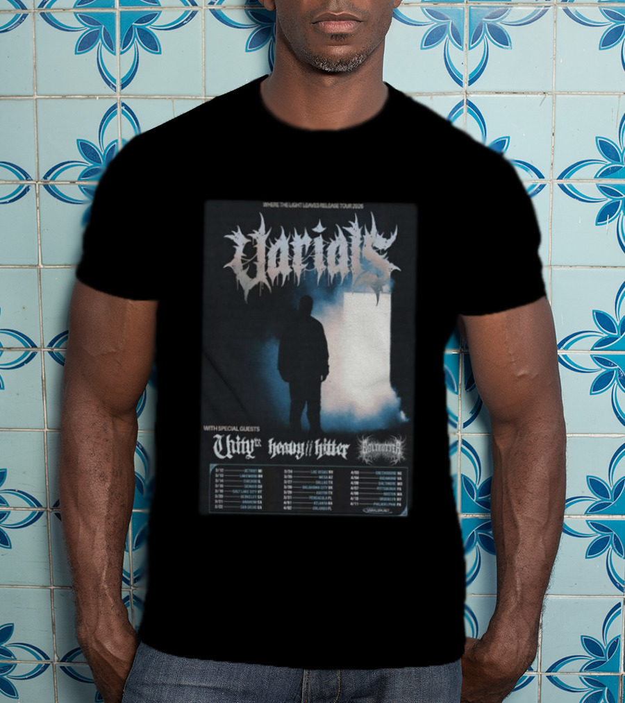 Varials Where The Light Leaves Release Tour 2026 With Special Guests Unity Heavy Hitter Dates And Locations T-Shirt