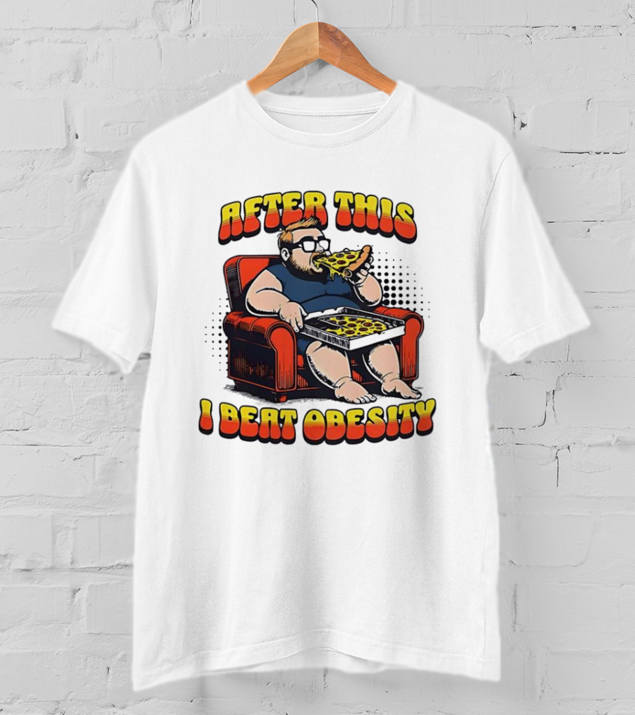 After This I Beat Obesity Pizza Eating Caricature T-Shirt